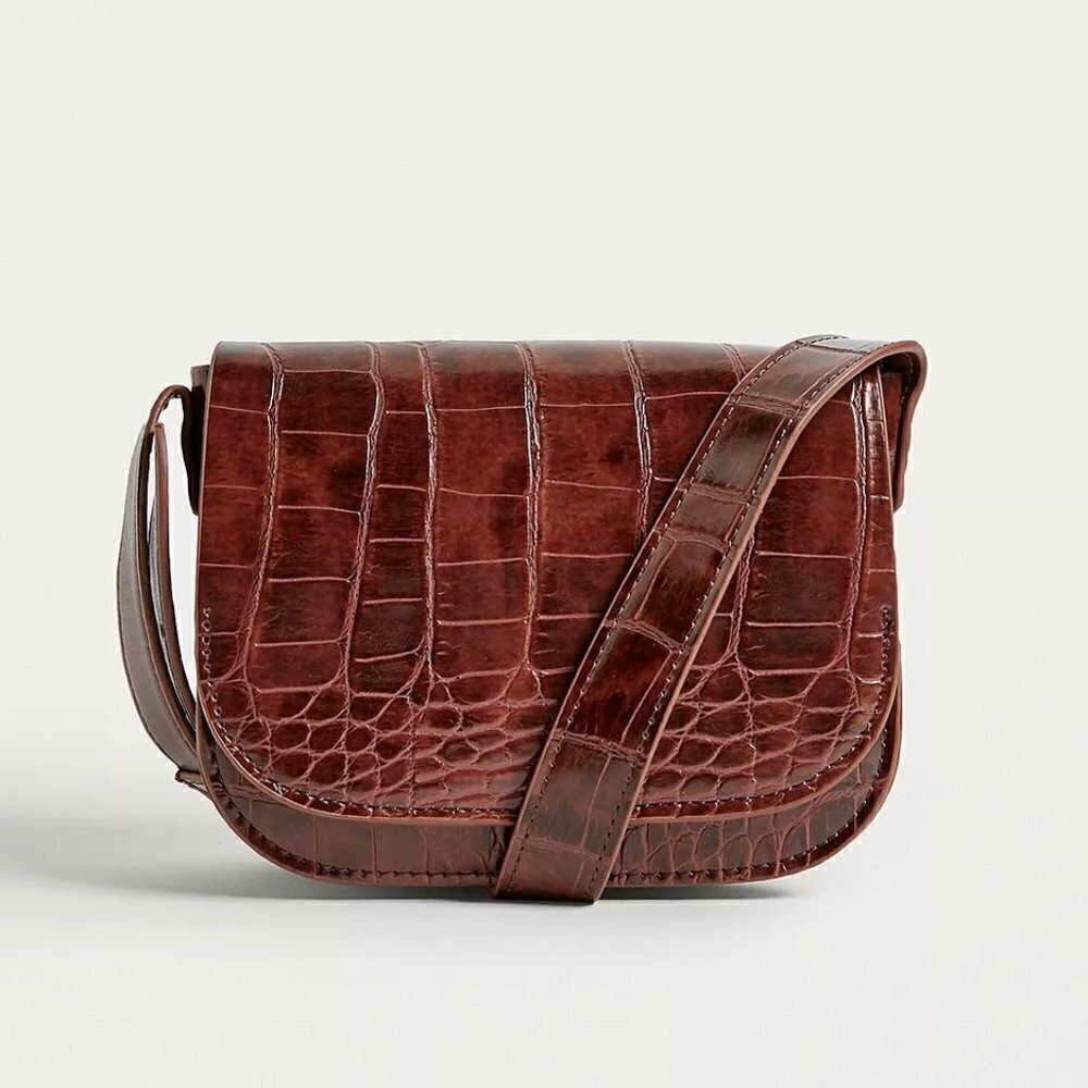 Urban Outfitters luxe saddle bag faux croc brown small